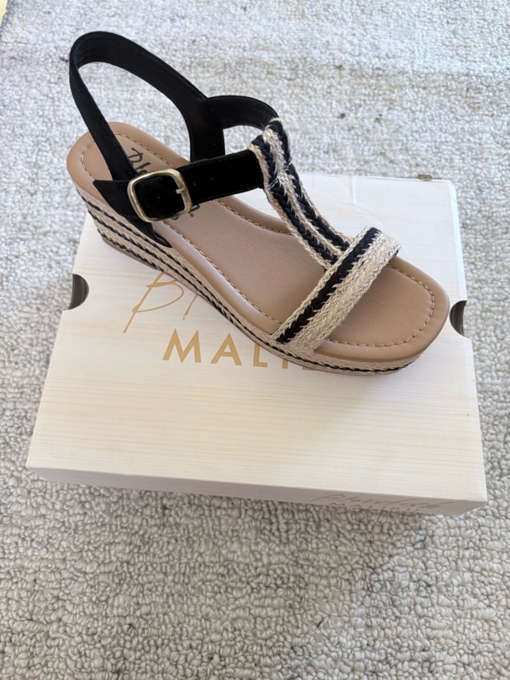 Women’s Braided Espadrille Wedge Sandal in Black and Natural
